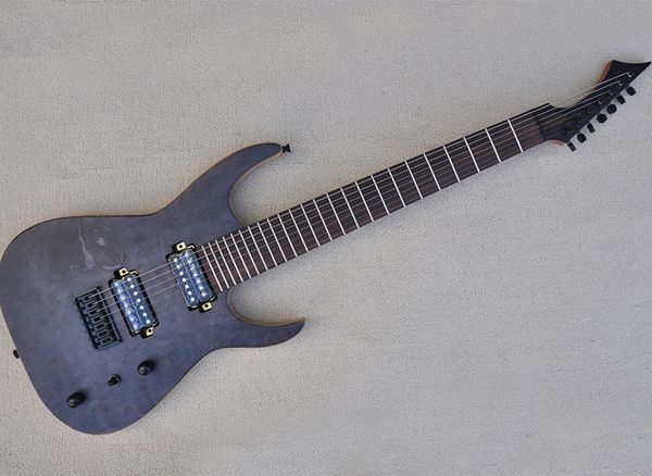 7 strings matte black electric guitar with burl maple veneer
7 strings matte black electric guitar with burl maple veneer