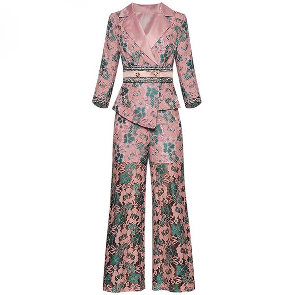 women two piece pants turn-down collar lace patchwork blazer long straight pants suit, White
women two piece pants turn-down collar lace patchwork blazer long straight pants suit, White