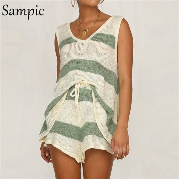 sampic v neck summer khaki knitted drawstring 2 piece women set casual beach striped two piece set crop and shorts outfits, White
sampic v neck summer khaki knitted drawstring 2 piece women set casual beach striped two piece set crop and shorts outfits, White