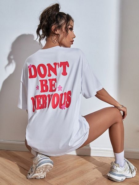 slogan and floral print o6ga#, White