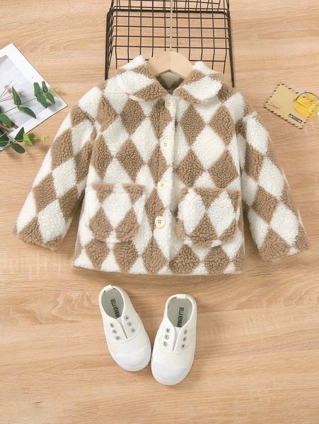 toddler boys argyle pattern dual pocket teddy coat she, Blue;gray 
toddler boys argyle pattern dual pocket teddy coat she, Blue;gray