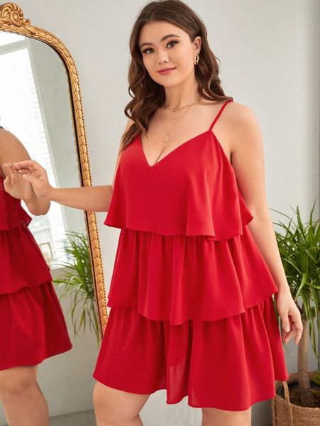 plus layered ruffle hem cami dress l1t5#, Black
plus layered ruffle hem cami dress l1t5#, Black