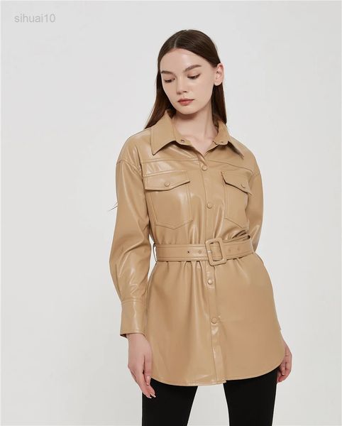 women 2021 fashion pu faux leather with belt jacket vintage long sleeves side slits female outerwear chic l220725, Black;brown
women 2021 fashion pu faux leather with belt jacket vintage long sleeves side slits female outerwear chic l220725, Black;brown