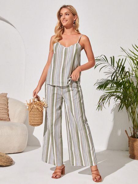 emery rose striped cami & pants set u7qi#, White
emery rose striped cami & pants set u7qi#, White