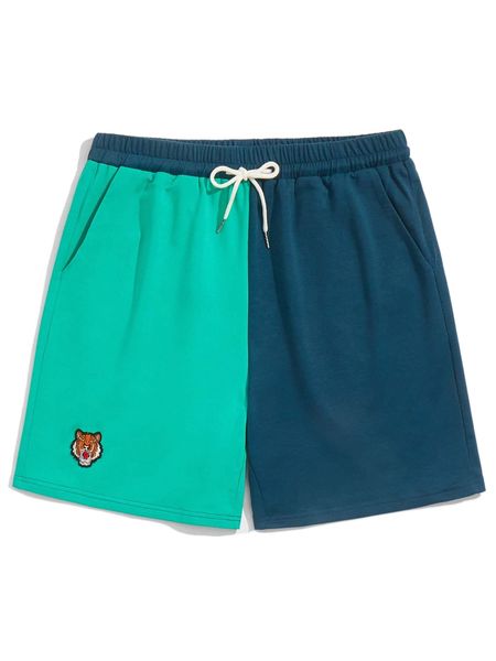 romwe guys tiger embroidery colorblock shorts x1pd#, White;black 
romwe guys tiger embroidery colorblock shorts x1pd#, White;black