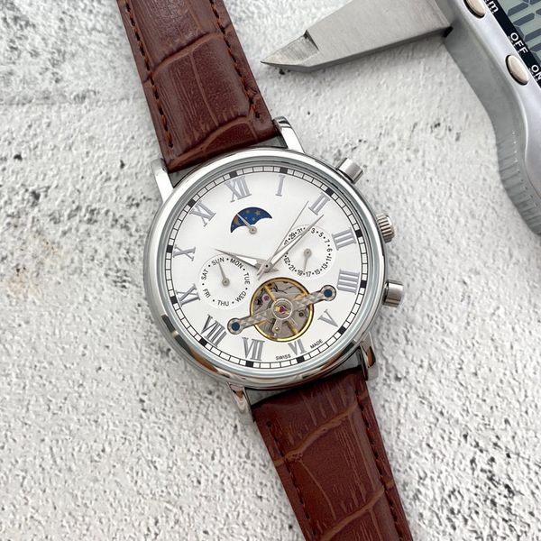 genuine leather strap luxury wristwatches mens watch mechanical automatic daydate flywheel moon phase watches for men christmas father', Slivery;brown
genuine leather strap luxury wristwatches mens watch mechanical automatic daydate flywheel moon phase watches for men christmas father', Slivery;brown