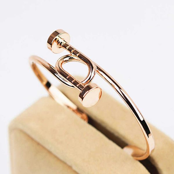 nail inlaid bracelet, open jewelry, original, strong personality, plated with rose gold, Black