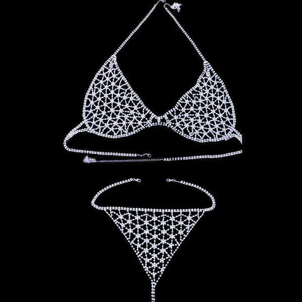 flower mesh bikini body chain new sun claw underwear set luxury jewelry chain, Silver