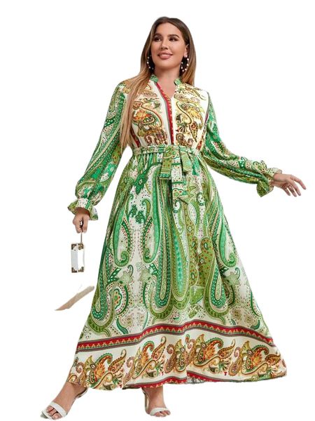 plus paisley print flounce sleeve belted dress l21p#, Black
plus paisley print flounce sleeve belted dress l21p#, Black