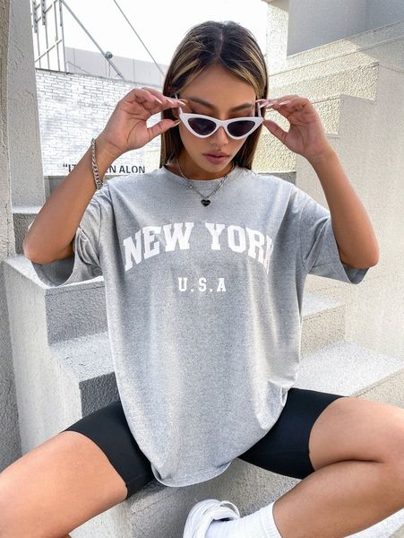 letter graphic drop shoulder tee m977#, White