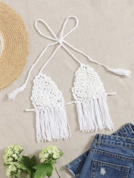 fringe hem tie back cover up r5sv#, White;black