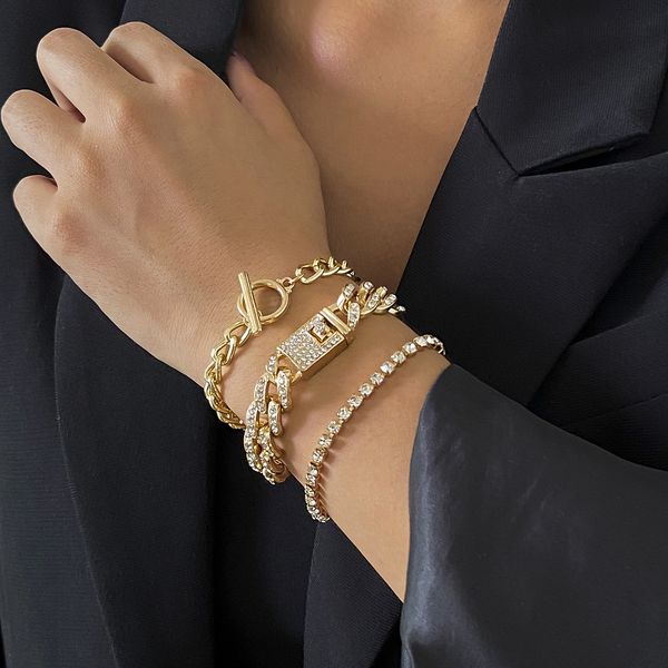 designer bracelet trend hip hop simple geometric chains link hollowed out bracelet women's cuban snap rhinestone set, Black
designer bracelet trend hip hop simple geometric chains link hollowed out bracelet women's cuban snap rhinestone set, Black