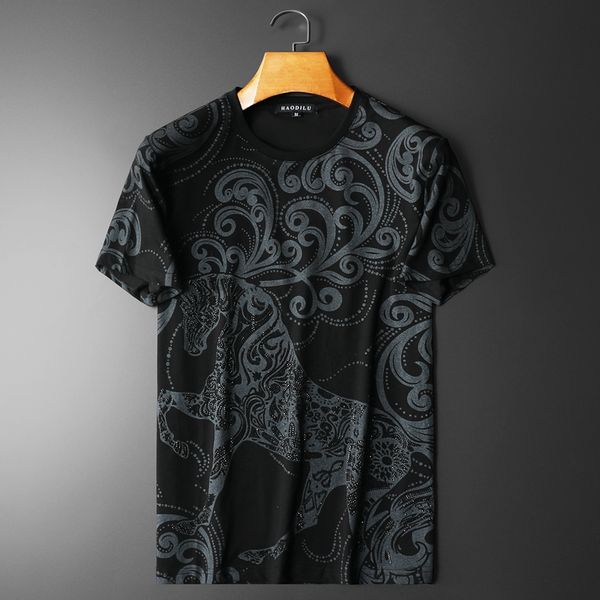 2022 summer men's animal print short-sleeved t-shirts new trendy fashion round neck casual ironing bottoming shirts, White;black
2022 summer men's animal print short-sleeved t-shirts new trendy fashion round neck casual ironing bottoming shirts, White;black
