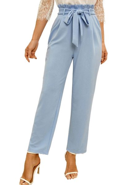 paperbag waist belted pants u5wn#, Black;white