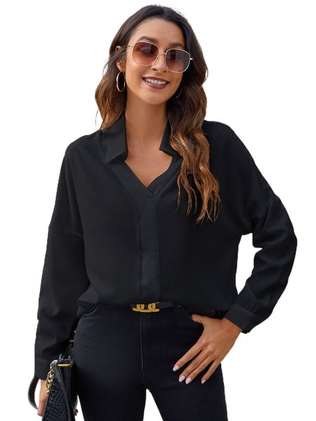 solid drop shoulder blouse f74u#, White