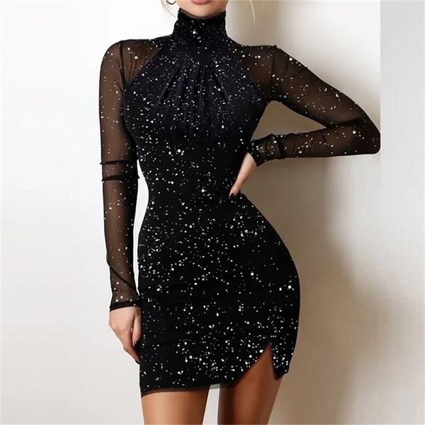 women elegant patchwork hollow out dress spring turtleneck shiny silk club party dress autumn mesh long sleeve bodycon dress 220317, Black;gray
women elegant patchwork hollow out dress spring turtleneck shiny silk club party dress autumn mesh long sleeve bodycon dress 220317, Black;gray