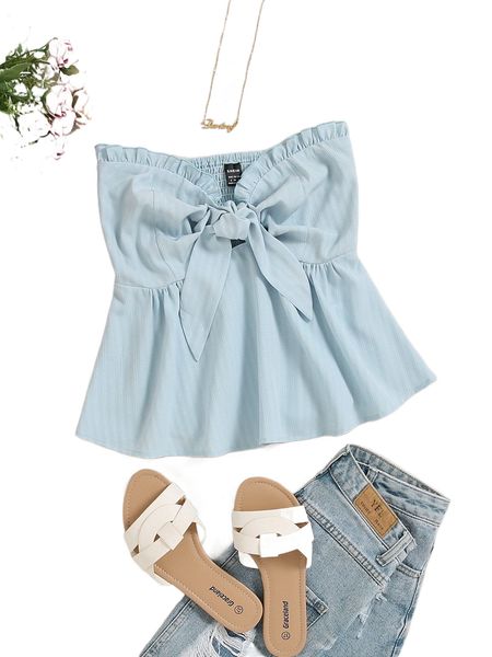 plus knot bust shirred back peplum tube s8rf#, Black 
plus knot bust shirred back peplum tube s8rf#, Black