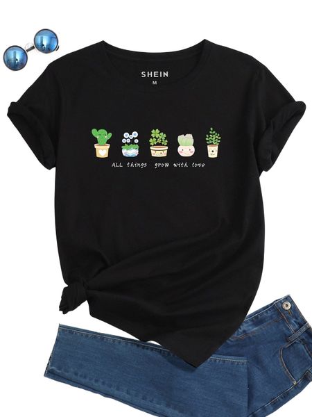 slogan & plant print tee s9pe#, White
slogan & plant print tee s9pe#, White