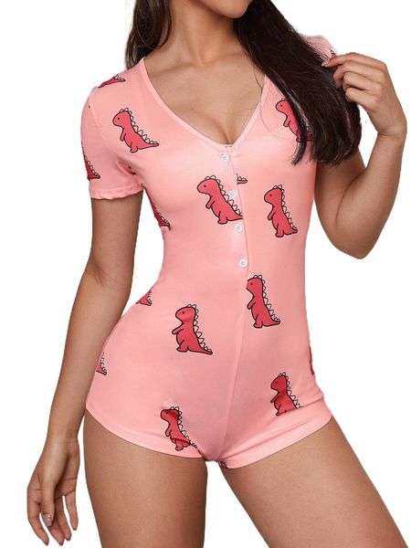 cartoon graphic button front sleep romper j641#, Black;red