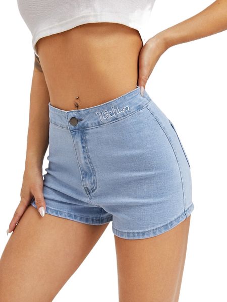 embroidered straight leg denim shorts x3fe#, White;black