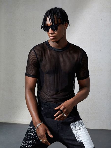 men solid mesh tee l5bw#, White;black
men solid mesh tee l5bw#, White;black