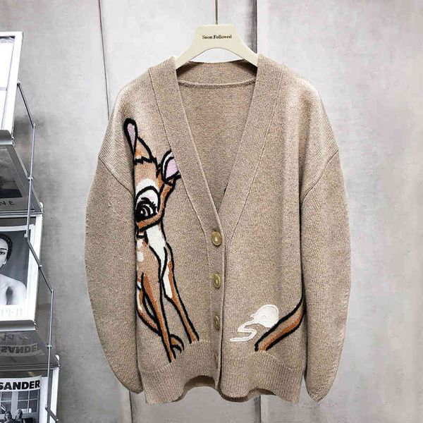 women's knits & tees long sleeved knitted cardigan women's wool autumn winter heavy industry embroidery cartoon deer jacquard sing, White
women's knits & tees long sleeved knitted cardigan women's wool autumn winter heavy industry embroidery cartoon deer jacquard sing, White