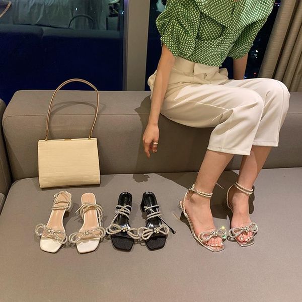 beach mach resort open toe bowknot rhinestone high heeled shoes square head thick sandals for women, Black
beach mach resort open toe bowknot rhinestone high heeled shoes square head thick sandals for women, Black