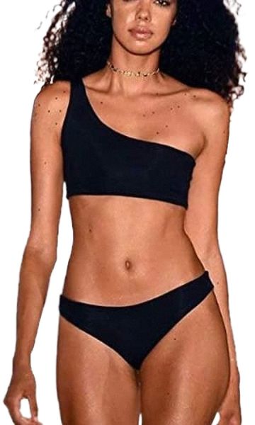 women one shoulder swimsuit tankini high waist bikini set 2 pieces solid color push up bathing suit x8a5#, White;black
women one shoulder swimsuit tankini high waist bikini set 2 pieces solid color push up bathing suit x8a5#, White;black