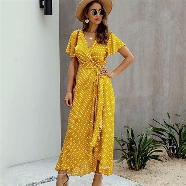 summer long dress female polka dot v neck ruffle short sleeved beach vacation ladies lace wrap party 220526, Black;gray
summer long dress female polka dot v neck ruffle short sleeved beach vacation ladies lace wrap party 220526, Black;gray