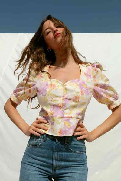 women's blouses shirts legal system ro spring and summer linen printed bubble sleeve square neck slim fitting shirt women, White
women's blouses shirts legal system ro spring and summer linen printed bubble sleeve square neck slim fitting shirt women, White