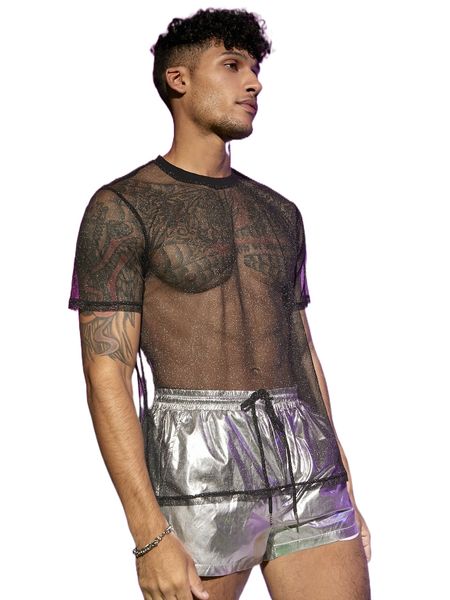 men solid sheer mesh tee x3na#, White;black
