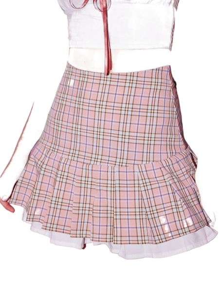 romwe plaid 2 in 1 skirt v53c#, Black