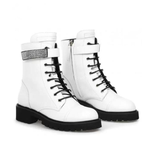fashion red bottoml dress shoes rubber sole calfskin leather lace-up men women combat boots crystals ankle strap booties brand martin boots, Black
