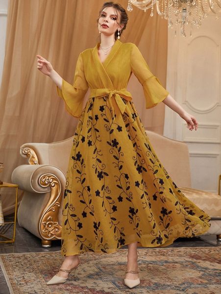 floral embroidered overlap collar flounce sleeve belted dress v8ph#, Black;gray
floral embroidered overlap collar flounce sleeve belted dress v8ph#, Black;gray