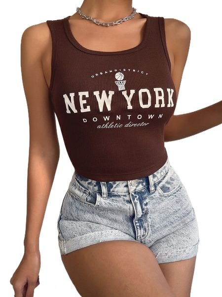 letter graphic ribbed knit tank 00og#, White