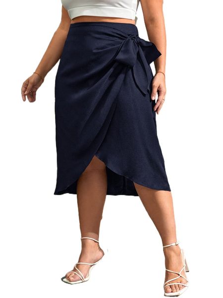 plus wrap knot side skirt 345t#, Black