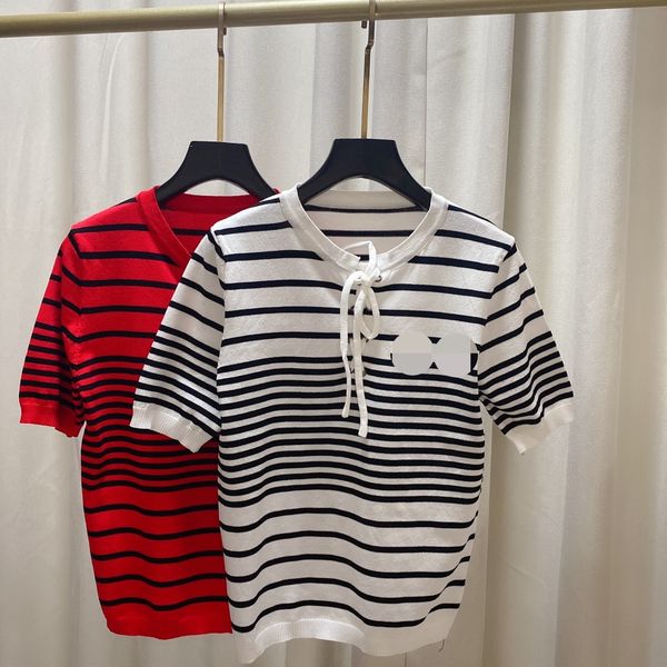 223 2022 milan runway spring summer brand same style sweater short sleeve white red crew neck striped pullover womens beike, White;black
223 2022 milan runway spring summer brand same style sweater short sleeve white red crew neck striped pullover womens beike, White;black