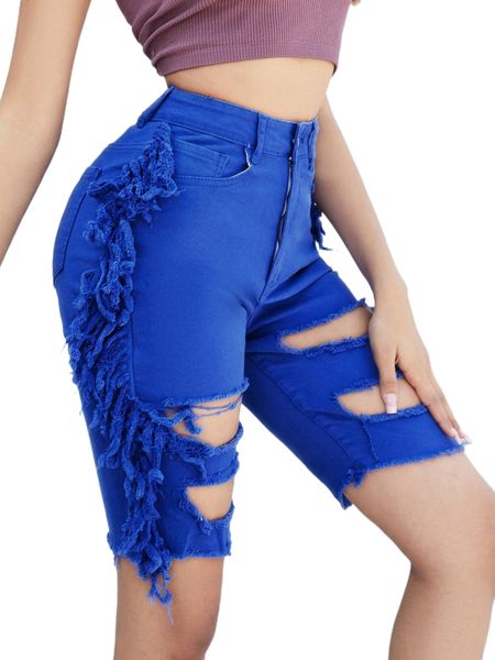high waist ripped fringe trim denim shorts p2ob#, White;black