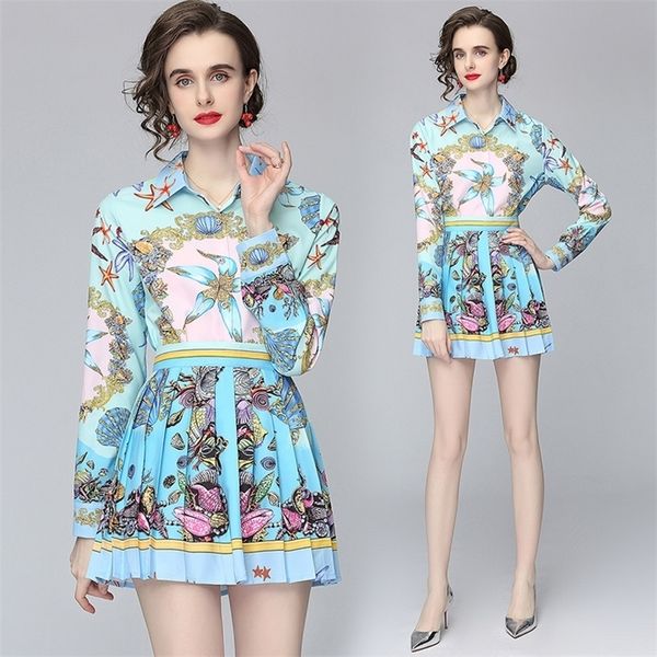 european and american ladies fashion print spring summer female casual shirt + pleated half skirt 2-piece set 220318, White
european and american ladies fashion print spring summer female casual shirt + pleated half skirt 2-piece set 220318, White