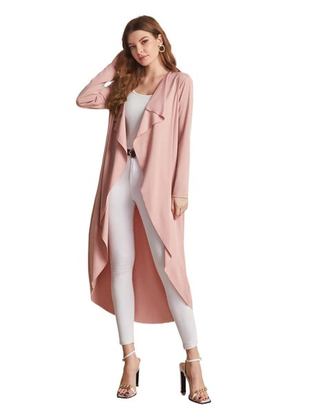 solid waterfall collar coat 61uo#, Black