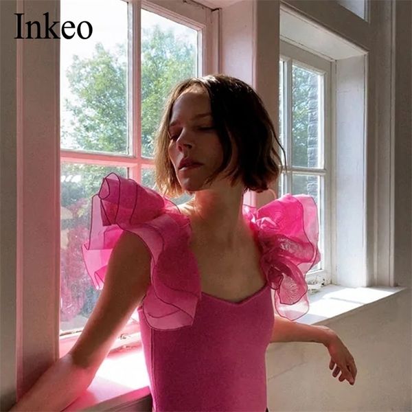 women ruffled organza sleeve bow tank summer square collar knitted slim female crop party club inkeo 9t185 220316, White
women ruffled organza sleeve bow tank summer square collar knitted slim female crop party club inkeo 9t185 220316, White