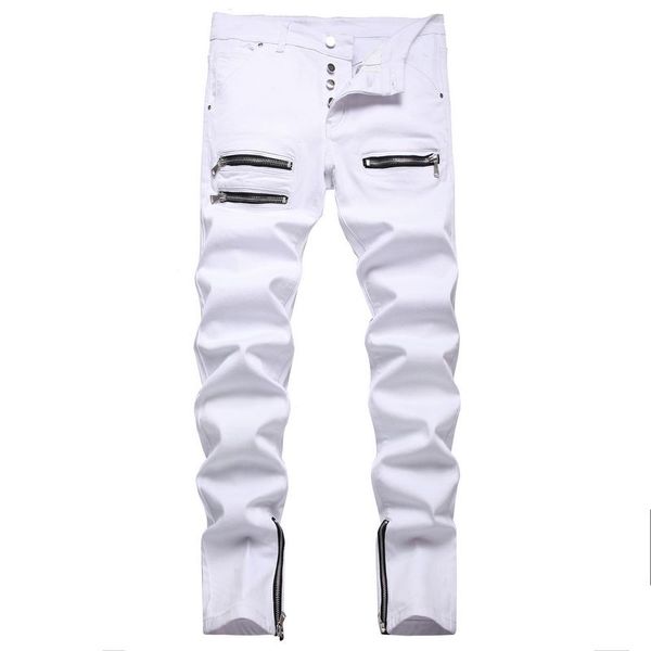 white jeans stretch pants fashion trouser embellished zipper men's pants button open slim style nn62ww, Blue
white jeans stretch pants fashion trouser embellished zipper men's pants button open slim style nn62ww, Blue