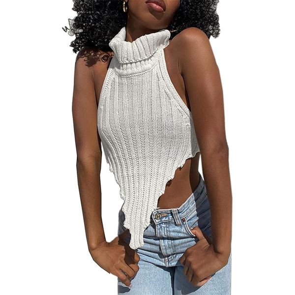 women tanks turtleneck knitted sweater vest sleeveless backless camisoles irregular hem solid pullover tank streetwear, Black;white
women tanks turtleneck knitted sweater vest sleeveless backless camisoles irregular hem solid pullover tank streetwear, Black;white