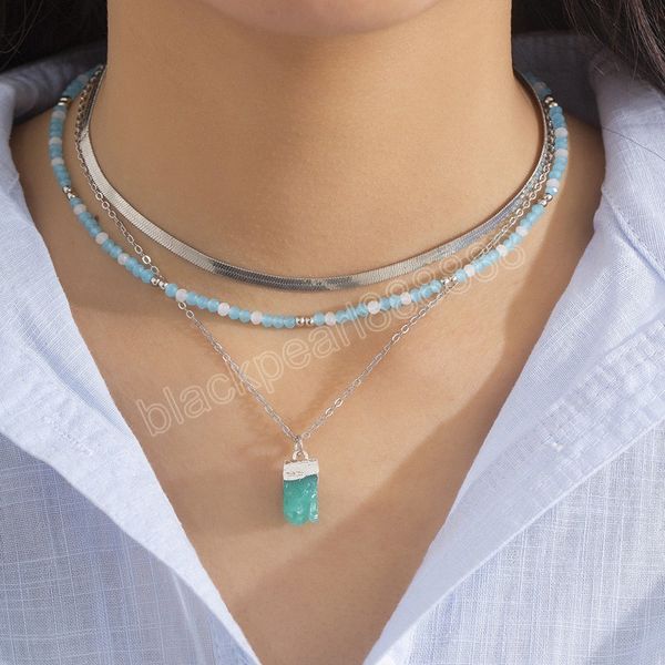bohemia crystal pendant necklace for women flat blade snake chain multi layer choker korean fashion wedding jewelry accessories, Silver
bohemia crystal pendant necklace for women flat blade snake chain multi layer choker korean fashion wedding jewelry accessories, Silver