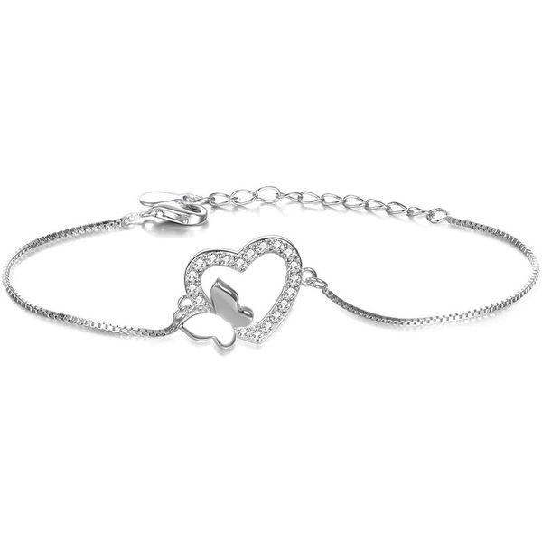 925 silver heart-shaped butterfly charm bracelet cz zircon inlaid cute jewelry, Golden;silver
925 silver heart-shaped butterfly charm bracelet cz zircon inlaid cute jewelry, Golden;silver