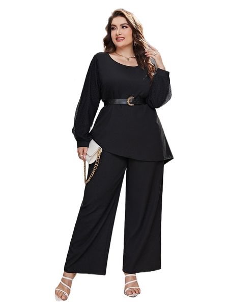 plus mesh bishop sleeve belted tunic & pants s0ur#, Black
plus mesh bishop sleeve belted tunic & pants s0ur#, Black