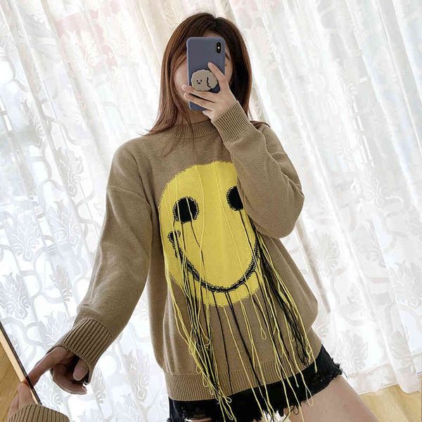 women's sweaters yang mi's same sweater star clothes round neck smiling face long sleeve tassel women's spring and autumn sty, White;black
women's sweaters yang mi's same sweater star clothes round neck smiling face long sleeve tassel women's spring and autumn sty, White;black