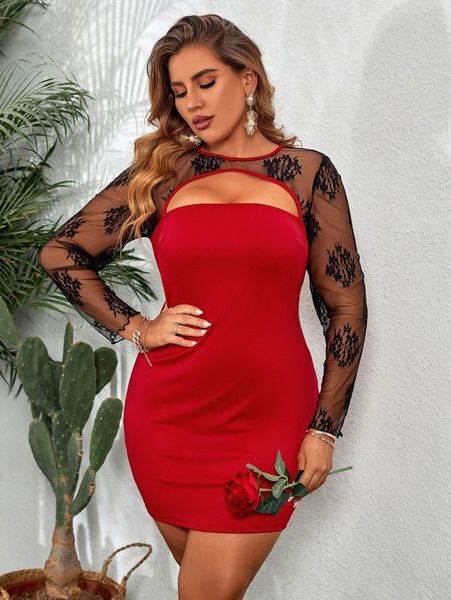 plus contrast mesh cut out front bodycon dress g8xt#, Black
plus contrast mesh cut out front bodycon dress g8xt#, Black