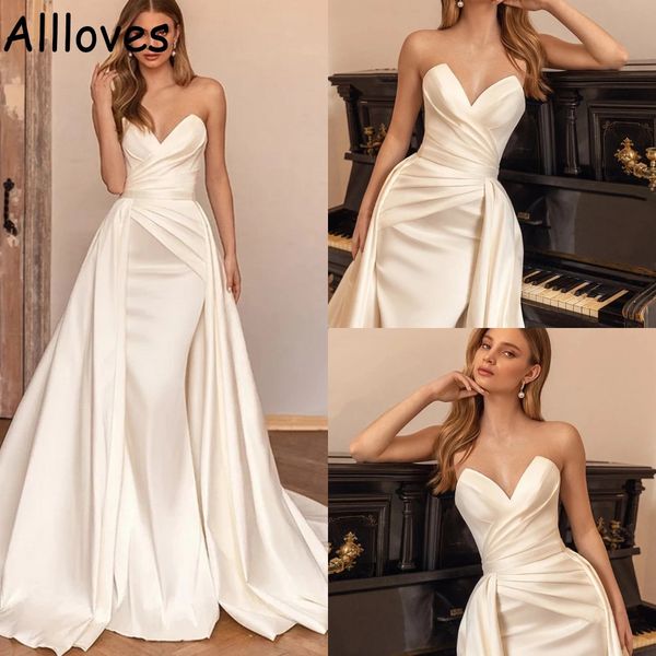 modern ivory satin mermaid wedding dreses with detachable train sweetheart pleated elegant boho garden bridal gowns plus size maternity robe, White
modern ivory satin mermaid wedding dreses with detachable train sweetheart pleated elegant boho garden bridal gowns plus size maternity robe, White