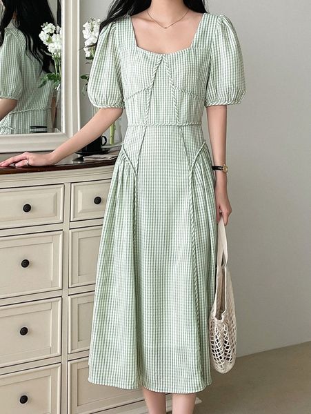 dazy gingham puff sleeve dress z8qg#, Black;gray
dazy gingham puff sleeve dress z8qg#, Black;gray